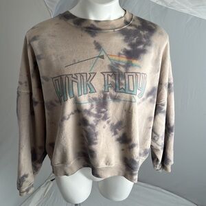 American Eagle Pink Floyd tie dye crew neck cropped sweatshirt